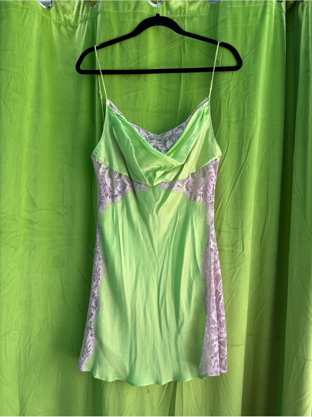 For Love & Lemons Lime Green Lace Slip Mini Dress Large